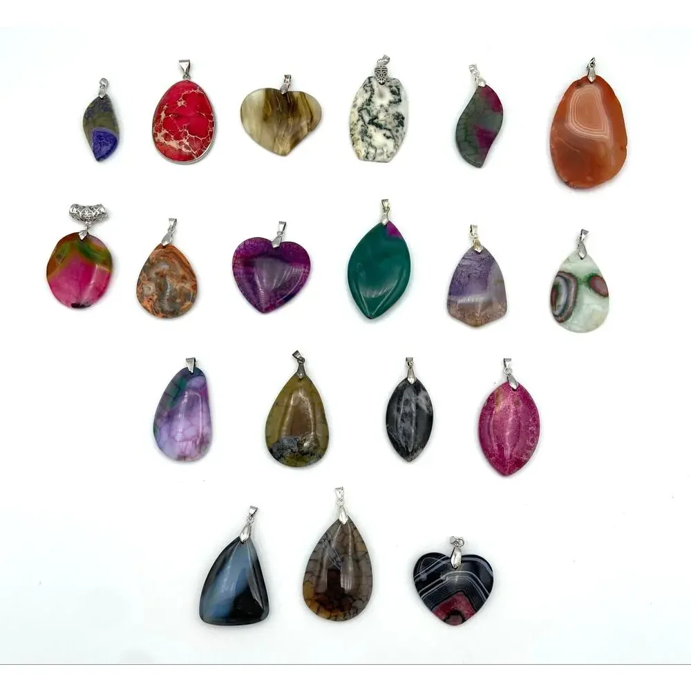 Destash Lot 18 Stone Pendants & Bails Jewelry Making Plus 1 Glass Pendant Lot #1